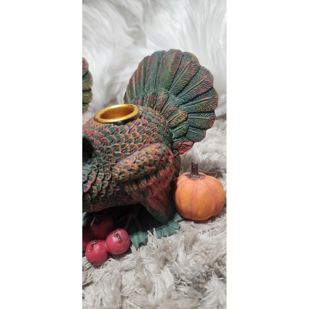 2pc Vintage Turkey Candle Holders Thanksgiving Two‎ Turkey Set Fall